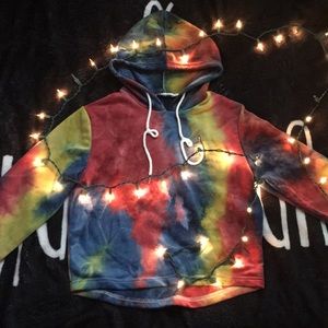 Tie Die Rainbow Crop Hoodie